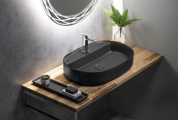Sapho INFINITY OVAL, kerámia munkalap mosogató 60x40cm, antracit, 10NF65060-2C