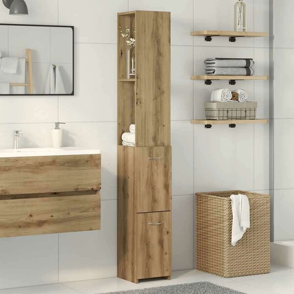 VidaXL kézműves tölgy színű szerelt fa fürdőszobaszekrény 25x25x170 cm