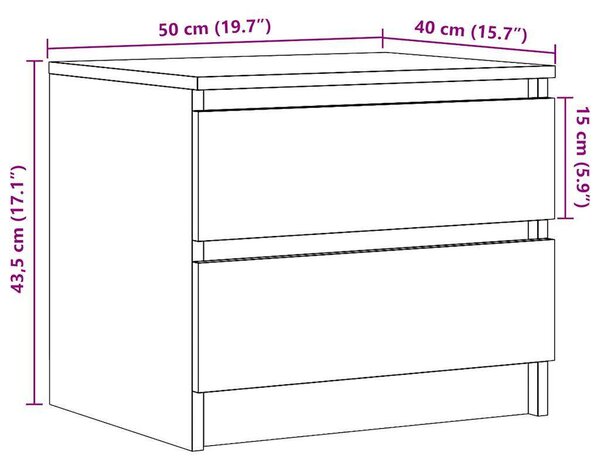 VidaXL 2 db antik fa színű szerelt fa éjjeliszekrény 50 x 40 x 43,5 cm