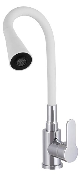 Gamma Flex 3000, szabadon álló mosogató csaptelep rugalmas karral, fehér matt króm, GMA-BFX-3000WH