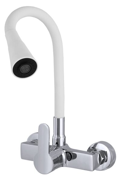 Gamma Flex 3000, falra szerelhető mosogató csaptelep rugalmas karral, fehér-króm, GMA-BFXS-3000WH