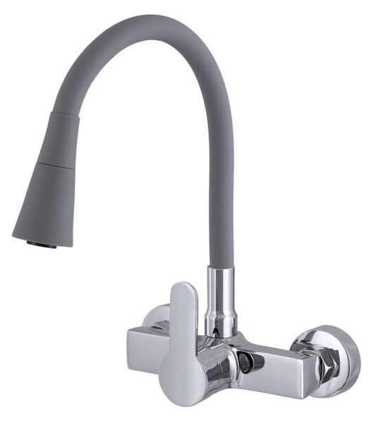 Gamma Flex 3000, falra szerelhető mosogató csaptelep rugalmas karral, szürke-króm, GMA-BFXS-3000G