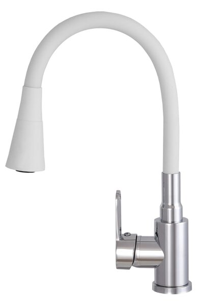 Gamma Flex 3000, szabadon álló mosogató csaptelep rugalmas karral, fehér matt króm, GMA-BFX-3000WH