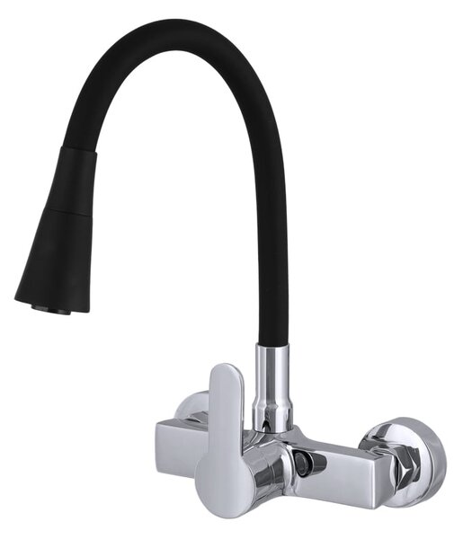 Gamma Flex 3000, falra szerelhető mosogató csaptelep rugalmas karral, fekete-króm, GMA-BFXS-3000BK