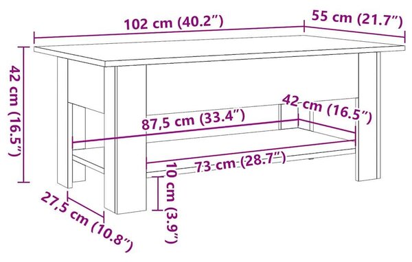 VidaXL kézműves tölgy színű szerelt fa dohányzóasztal 102 x 55 x 42 cm