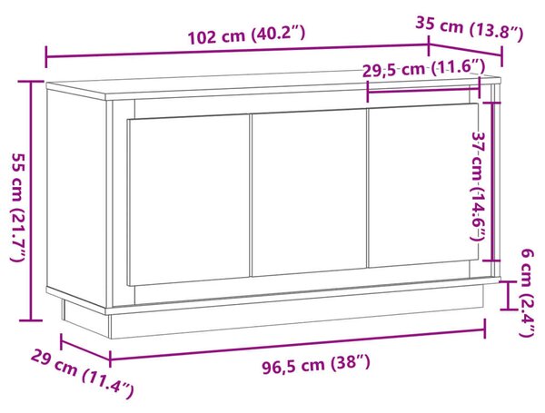 VidaXL kézműves tölgy színű szerelt fa tálalószekrény 102 x 35 x 55 cm