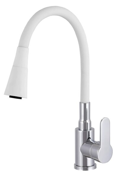 Gamma Flex 3000, szabadon álló mosogató csaptelep rugalmas karral, fehér matt króm, GMA-BFX-3000WH
