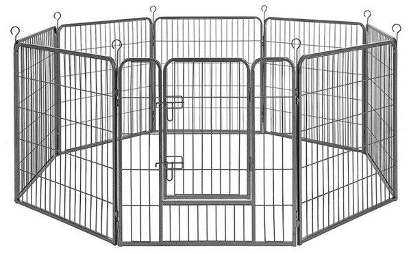 FEANDREA 8-Paneles Vas Kutya Kennel Összecsukható Biztonsági Kerítés Szürke