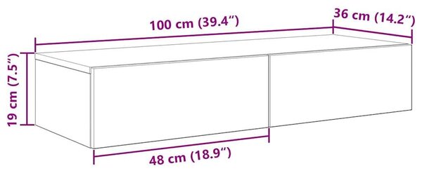 VidaXL Falipolc fiókokkal fekete 100x36x19 cm műszaki fa