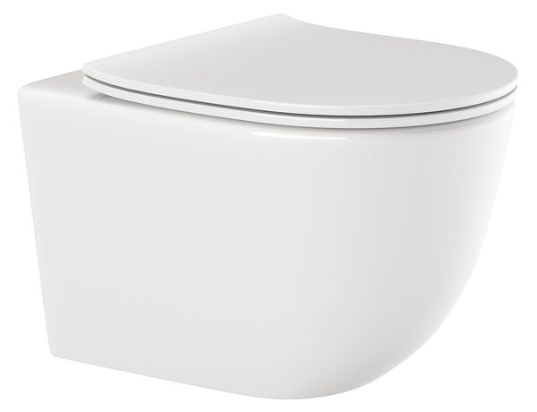 Invena Tinos, falra akasztható WC csésze Perem nélküli 495x365x360 mm + SLIM wc ülőke lassan záródó, fehér fényes, INV-CE-91-001-W