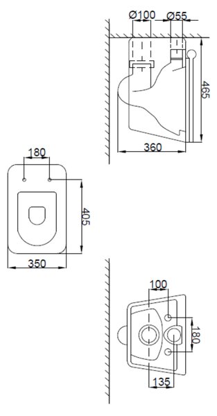 Invena Paros, falra akasztható WC csésze Rimless 465x350x360 mm + SLIM wc ülőke lassan záródó, fehér fényes, INV-CE-90-001-W