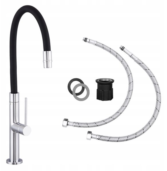 Gamma Flex Slim, magas konyhai csaptelep rugalmas karral H-480 mm, fekete-króm, GMA-BFXSL-CH
