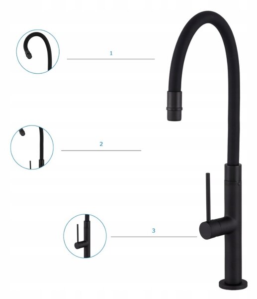 Gamma Flex Slim, magas konyhai csaptelep rugalmas karral H-480 mm, fekete, GMA-BFXSL-BK