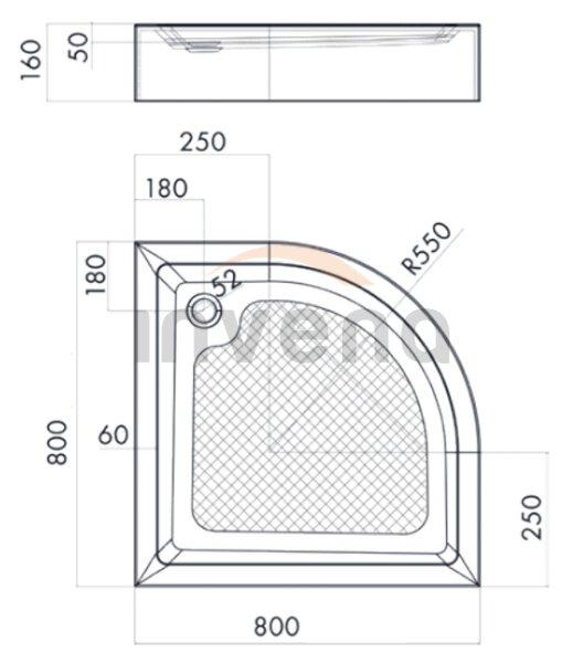 Invena Invena, BRODZIK PÓŁOKRĄGŁY 80X80 16 CM POLSKI SZIFON NÉLKÜL, INV-AK-80-083-P
