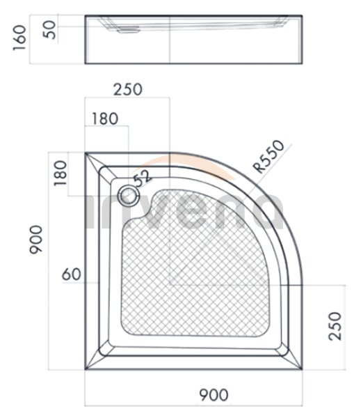 Invena Invena, BRODZIK PÓŁOKRĄGŁY 90X90 16 CM POLSKI SZIFON NÉLKÜL, INV-AK-80-093-P