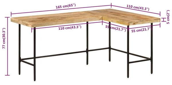 VidaXL íróasztal 165x110x77 cm tömörfa mangó és vas