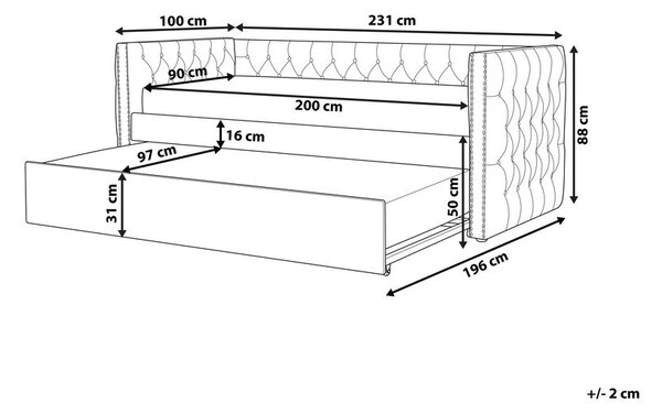 Kihúzható heverő Buklé GASSIN 90 x 200 cm Világosbézs