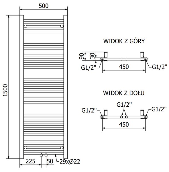 Mexen, Mexen Mars elektromos fűtés 1500 x 500 mm, 600 W, króm - W110-1500-500-2600-01
