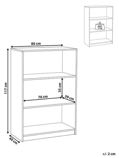 Háromszintes könyvespolc ZEHNA 117 cm Fehér