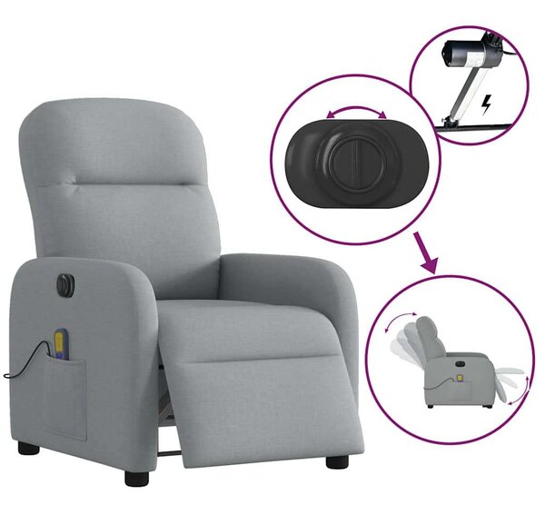 VidaXL világosszürke szövet dönthető elektromos masszázsfotel