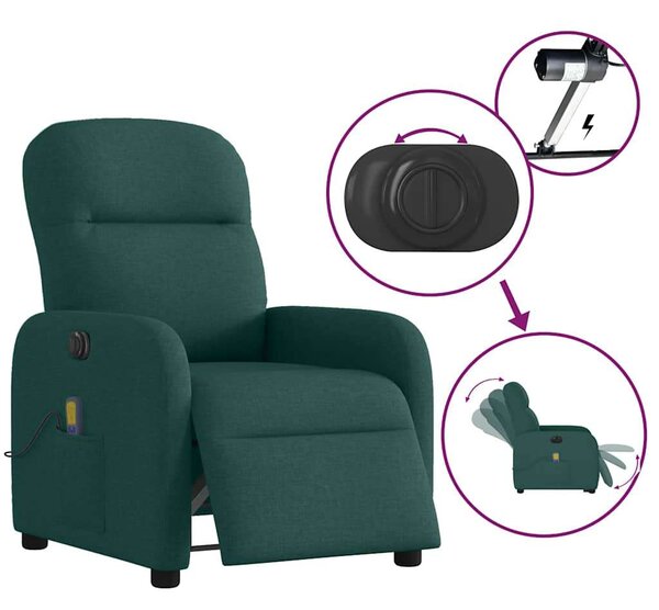 VidaXL sötétzöld szövet elektromos dönthető masszázsfotel