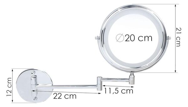 Erga Eda, LED megvilágítású sminktükör ø20 cm, króm, ERG-YKA-CH.EDA