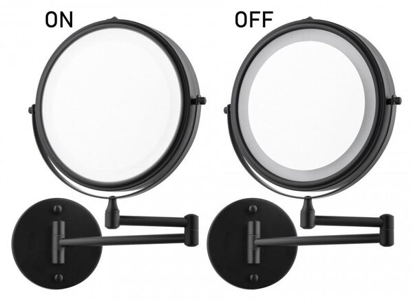 Erga Eda, LED megvilágítású sminktükör ø20 cm, fekete matt, ERG-YKA-CH.EDA-BLK