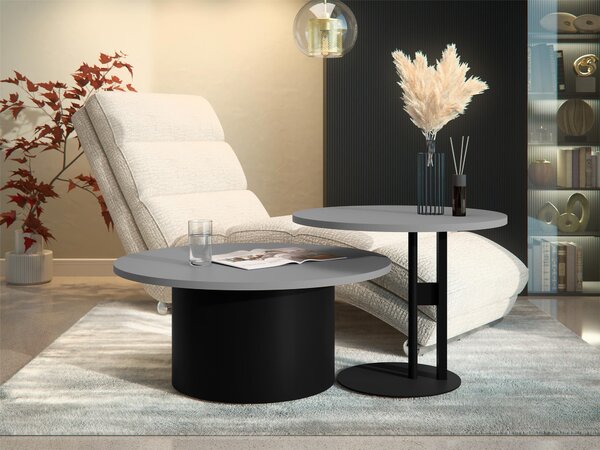 Dohányzóasztal szett Oswego 159, Fém, 33cm, Fekete, Grafit