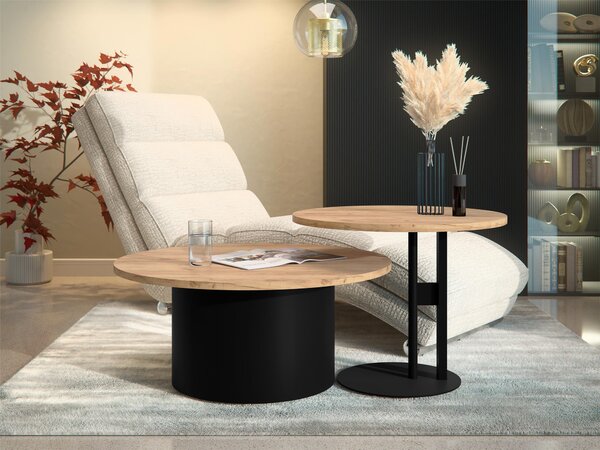 Dohányzóasztal szett Oswego 159, Fém, 33cm, Kézműves aranytölgy, Fekete