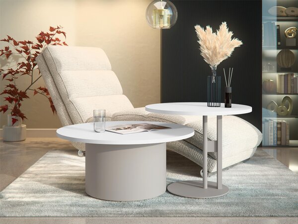 Dohányzóasztal szett Oswego 160, Fém, 33cm, Fehér, Kasmír