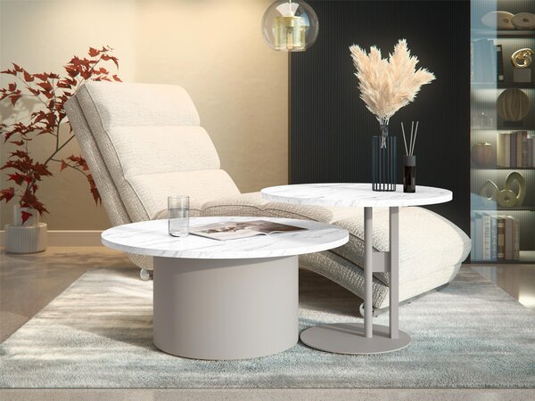 Dohányzóasztal szett Oswego 160, Fém, 33cm, Fehér márvány, Kasmír