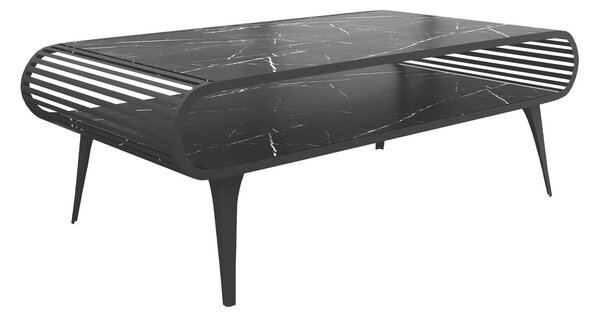 Dohányzóasztal Oswego 161, Fém, Laminált forgácslap, 44x60cm, Fekete márvány, Fekete