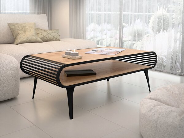 Dohányzóasztal Oswego 161, Fém, Laminált forgácslap, 44x60cm, Kézműves aranytölgy, Fekete