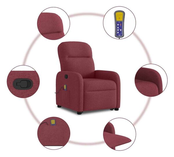 VidaXL bordó szövet dönthető masszázs- és állófotel