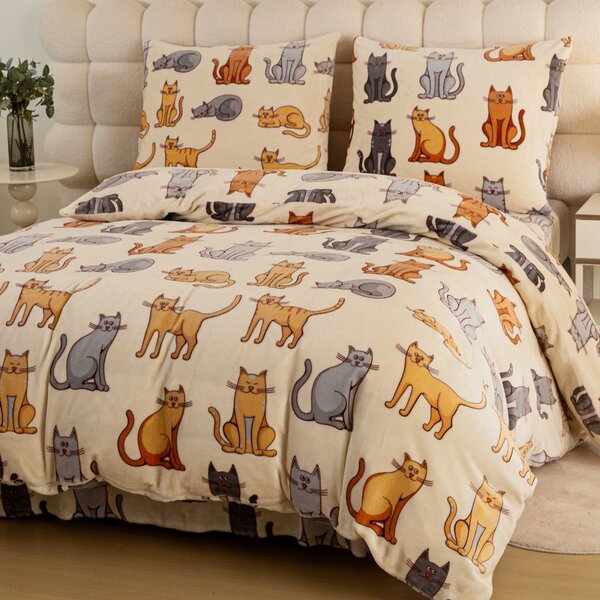 Mikroplüss ágyneműhuzat COLORED CATS krémszínű Ágyneműhuzat mérete: 70 x 90 cm | 140 x 200 cm