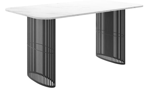 Asztal Oswego 163, 76x90cm, Fehér márvány, Fekete