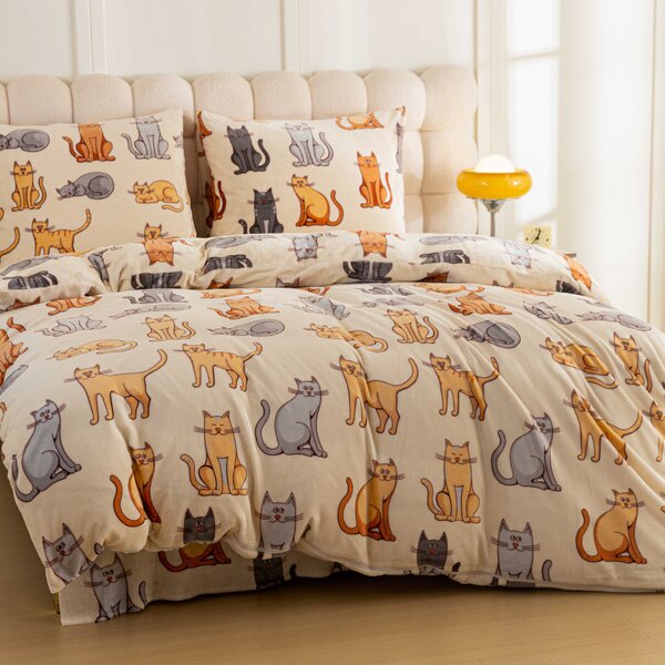 Mikroplüss ágyneműhuzat COLORED CATS krémszínű Ágyneműhuzat mérete: 70 x 90 cm | 140 x 200 cm