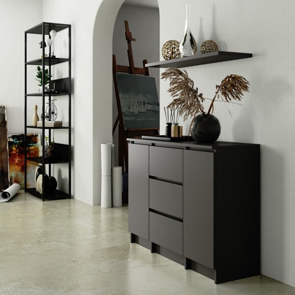 AKORD K100 Klasszikus Komód Laminált Grafit-Szürke 3 Fiókos