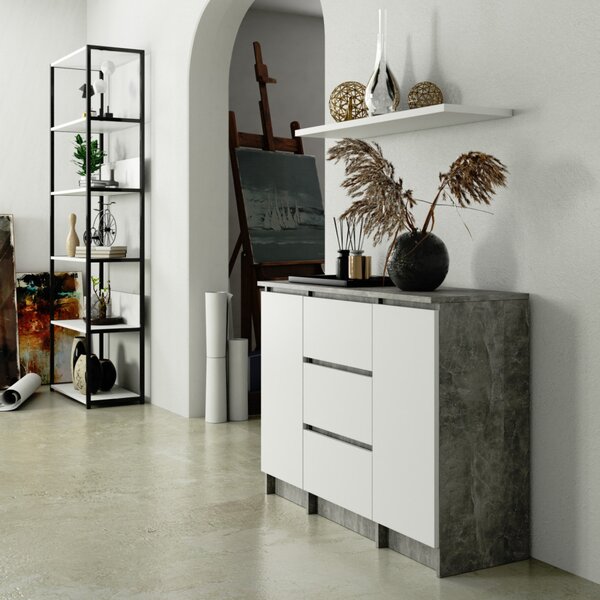 AKORD K100 Modern Komód Laminált Beton-Fehér