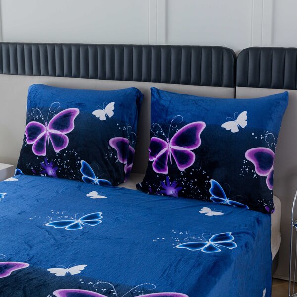 Mikroplüss ágyneműhuzat VIOLET BUTTERFLY sötétkék Ágyneműhuzat mérete: 70 x 90 cm | 140 x 220 cm