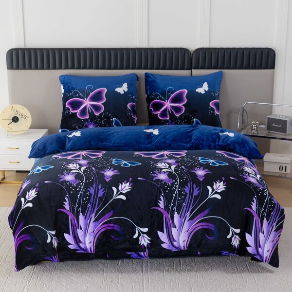 Mikroplüss ágyneműhuzat VIOLET BUTTERFLY sötétkék Ágyneműhuzat mérete: 70 x 90 cm | 140 x 220 cm