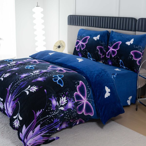 Mikroplüss ágyneműhuzat VIOLET BUTTERFLY sötétkék Ágyneműhuzat mérete: 70 x 90 cm | 140 x 220 cm