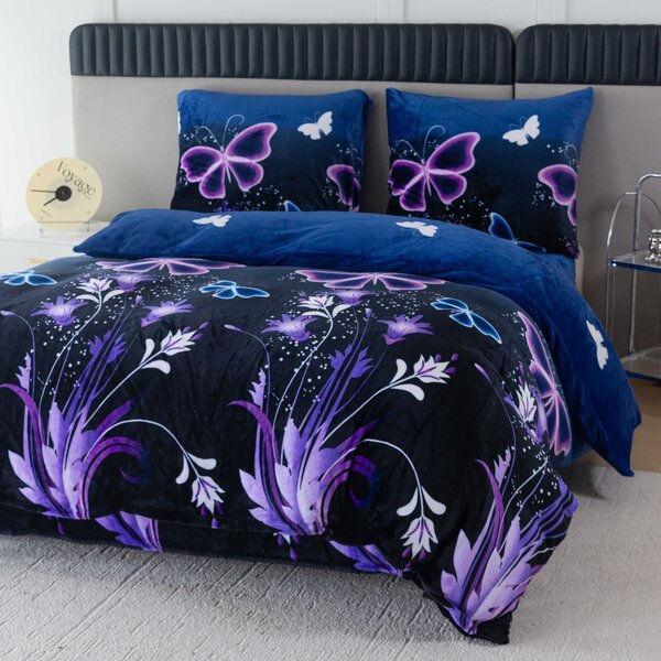 Mikroplüss ágyneműhuzat VIOLET BUTTERFLY sötétkék Ágyneműhuzat mérete: 70 x 90 cm | 140 x 220 cm