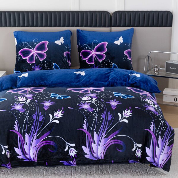 Mikroplüss ágyneműhuzat VIOLET BUTTERFLY sötétkék Ágyneműhuzat mérete: 70 x 90 cm | 140 x 220 cm