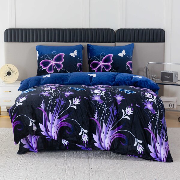 Mikroplüss ágyneműhuzat VIOLET BUTTERFLY sötétkék Ágyneműhuzat mérete: 70 x 90 cm | 140 x 220 cm