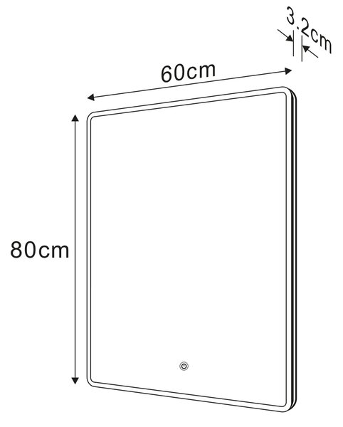 Sapho Sapho, PIRI tükör LED világítással 60x80cm, érintésérzékelő, 2700-6500K, PR600S
