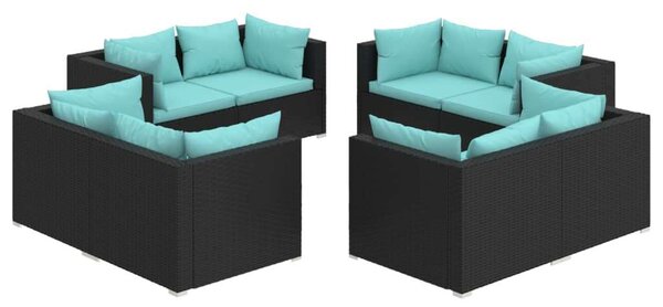 VidaXL Polyrattan Kerti Ülőgarnitúra - 8 részes - Fekete
