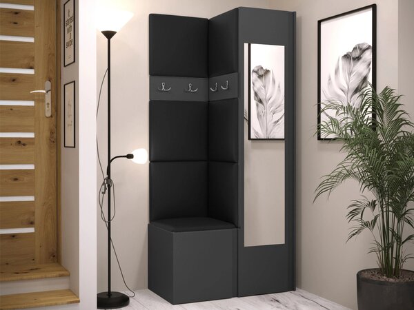 Előszoba garnitúra Pinis XXV, 186x82x46cm, Tükör, Grafit, Laminált forgácslap, Öko-bőr