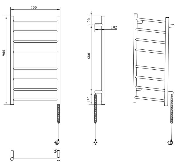 Sapho Sapho, REDONDO elektromos törölközőszárító, kerek, 500x900 mm, 75 W, polírozott rozsdamentes acél, ER220V