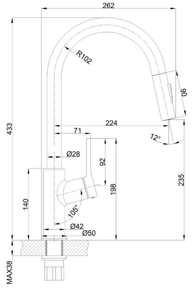 Invena Farsala, mosogató csaptelep kihúzható 2 funkciós kifolyóval h-433, króm, INV-BZ-40-U01-S